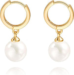 El Regalo Stainless Steel Pearl Hoop Earrings- Anti-Tarnish Small Pearl Drop Huggie Hoop Bali Earrings for Girls & Women (Golden)