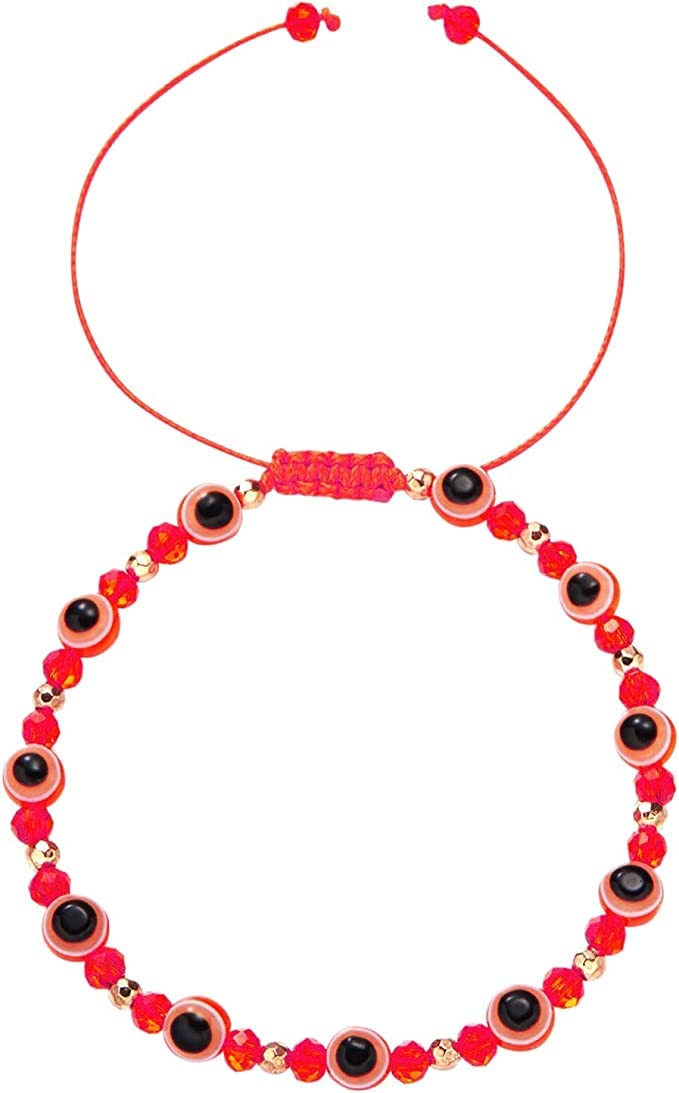 El Regalo 1 PC Evil Eye with Crystals Beads Adjustable Unisex Bracelet for Girls/Boys/Men/Women (Red)