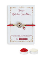 El Regalo Name Initials Evil Eye Bracelet Rakhi for Brother- Name Letter CZ Rakhi with Roli Chawal, Message Card in Rakshabandhan Box for Bhai (Red- R)