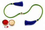El Regalo Peacock Feather Rakhi for Brother, Traditional Mor Pankh Designer Thread Rakhi with Blue Tassels for Bhaiya