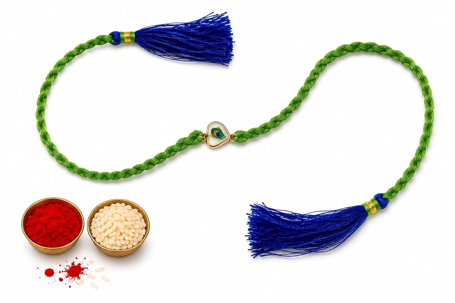 El Regalo Peacock Feather Rakhi for Brother, Traditional Mor Pankh Designer Thread Rakhi with Blue Tassels for Bhaiya