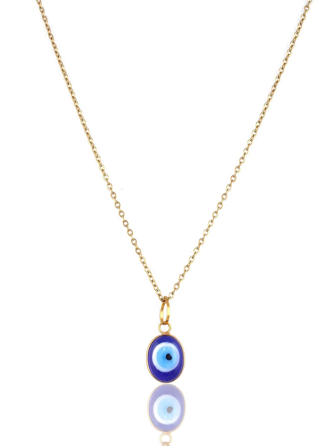El Regalo Unisex Oval Evil Eye Pendant Necklace for Girls/Boys/Men & Women- Handmade Glass Lamp work Nazar Evil Eye Pendant Necklaces (Oval Gold Evil Eye Necklace Chain)