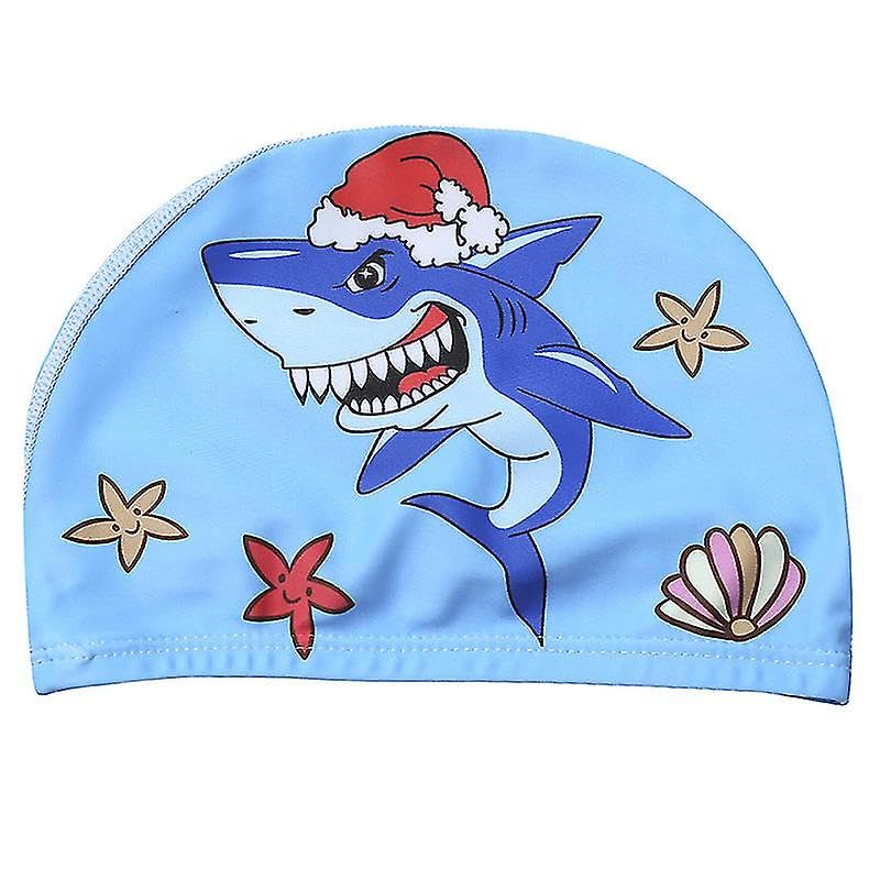 El Regalo 1PC Cute Cartoons/Animal Printed Kids/Babies Swimming Cap (1-6 Years Old) Comfortable Breathable Polyester Fabric Swimming Caps (Not Waterproof) (Santa Shark Swimming Cap)