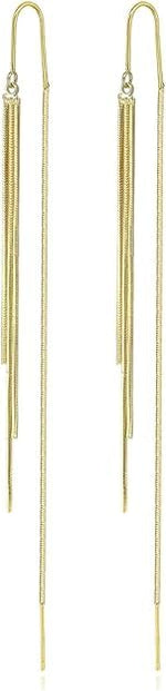 El Regalo Modern Sui Dhaga Threader Earrings for Women - Minimalist Long Pull Through Chain Earrings - Light Dangle Needle Threaders for Multiple Piercings, Sensitive Ears (Triple Tassel Gold)