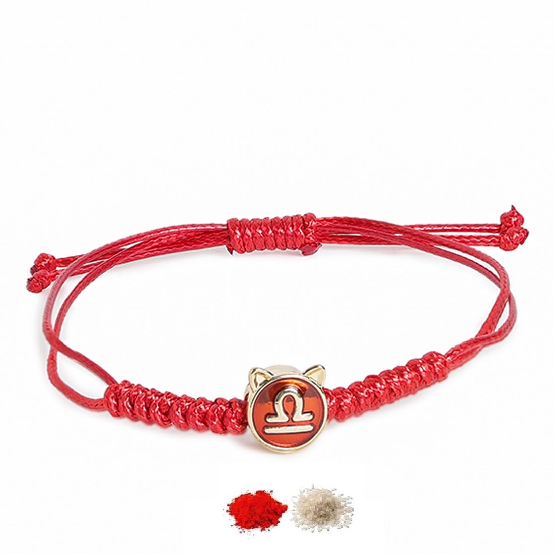 El Regalo 1 PC Zodiac Signs/Sun Signs Red Thread Bracelet Rakhi for Bhai/Brother/Niece or Nephew - Zodiac Sign Rakhi, Roli-Chawal Shagun, Rakhi Message Card in Rakhi Box (Libra Rakhi)