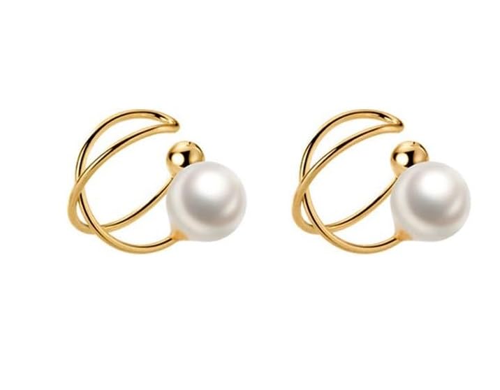 El Regalo Cute Pearl Ear Cuffs Wrap Earrings for Non Pierced Ears- Minimalist Non Piercing Cross Criss Cartilage Clip On Ear Cuffs For Women