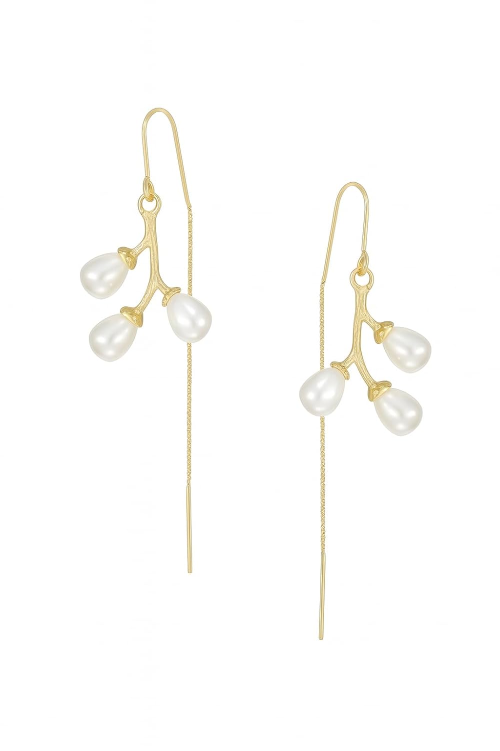 El Regalo Gold Plated Pearl Threader Earrings for Women & Girls | Long Chain Pearls Drop Earrings with Needle Thread Design | Elegant Gold Sui Dhaga Earrings for Wedding, Traditional and Festivals