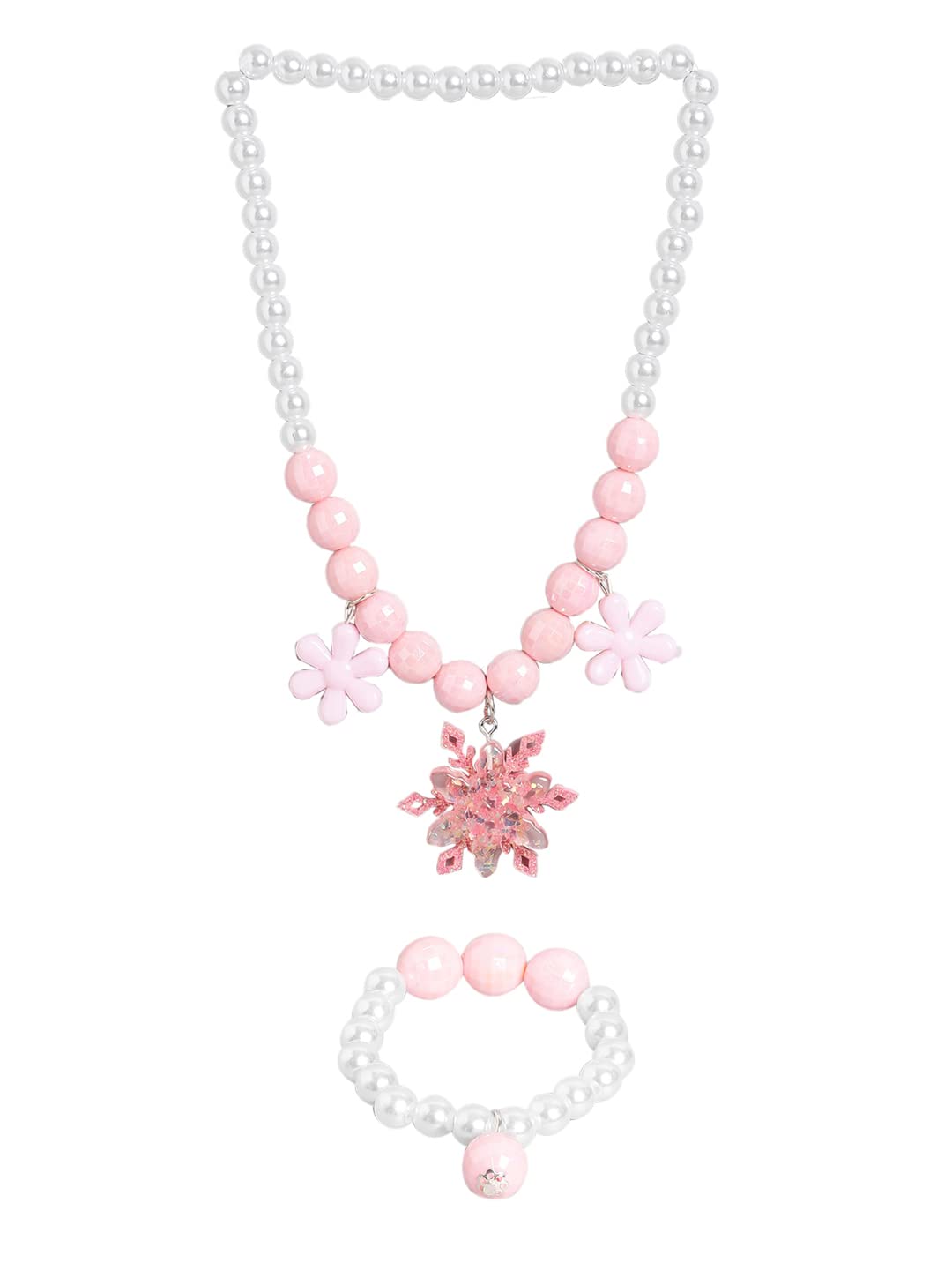 El Regalo Girls Kids Shimmering Beads Bow Shell Princess Necklace & Bracelet Sets- Acrylic Bow Star Beads Princess Necklace Bracelet Jewelry Set for Girls Kids (Option-1)
