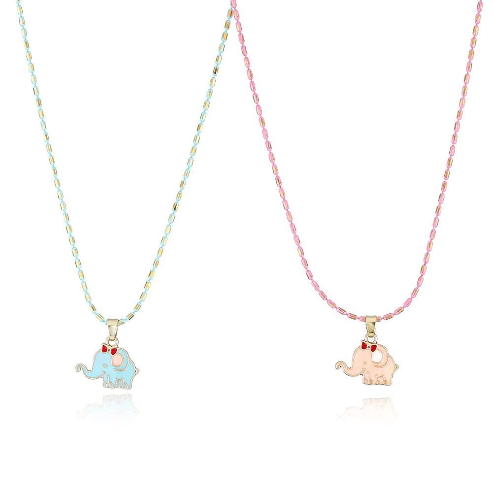 El Regalo 2 PCs Cute Best Friend BFF Pendant Colorful Chain Necklaces Set for Kids/Girls/Boys/Besties/Soul Sisters- Enamel Charms Pendant Necklaces Set for 2 (Elephant Necklaces)