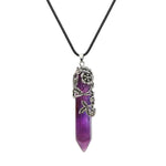 El Regalo 1PC Flower Wrapped Hexagonal Healing Natural Stones Point Pendant Unisex Necklace- Natural Stones Reiki Healing Crystals Necklace in Antique Silver Finish (Purple- Amethyst-Cord)