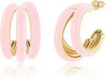 El Regalo Gold Chunky Triple Open Hoop Earrings for Women & Girls | Trendy Minimalist Statement Jewelry (Mauve Pink)