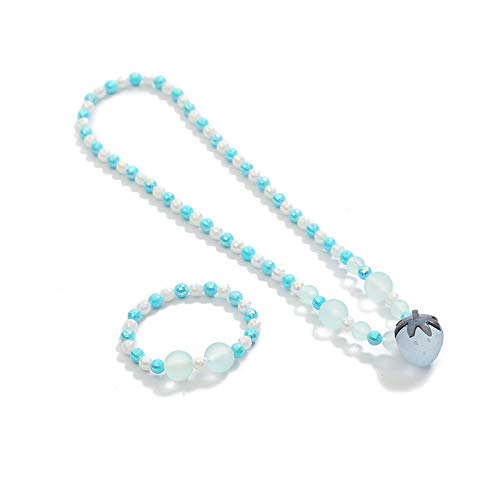 El Regalo Little Girls Lovely Beaded Princess Necklace & Bracelet Jewellery Set (Silky Blue Strawberry)
