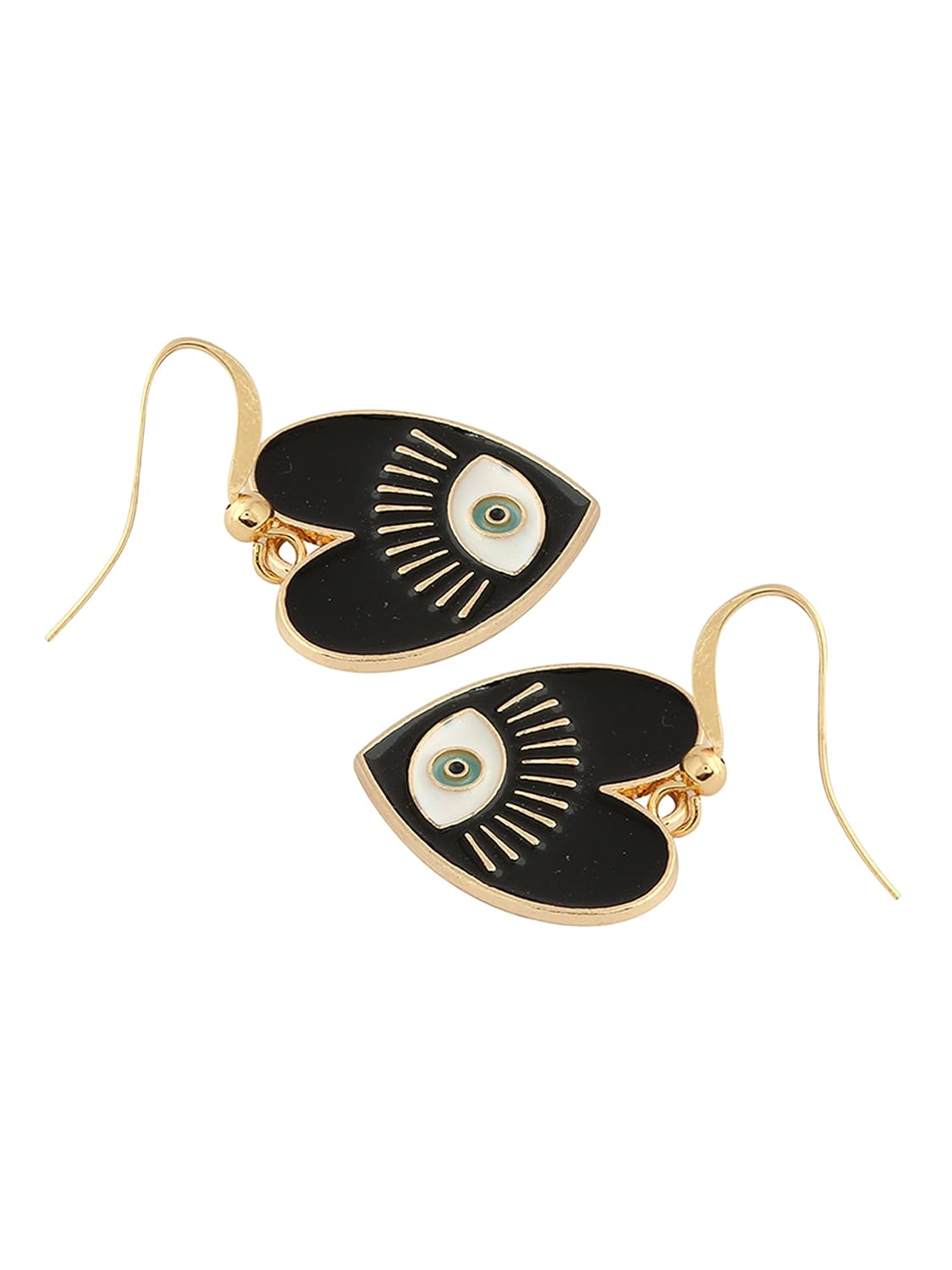 El Regalo 1 Pair Heart Evil Eye Enameled Hook Earrings - Dainty Evil Eye Hypoallergenic Heart Earrings for Girls & Women (Black Heart Evil Eye)