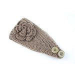 El Regalo's 1PC Winter Crochet Knitted Headwrap Headband with 3D flower & Button for Girls & Women- Ear Warmer Hair Muffs Band | Winter Designer Headbands for Teens & Women (Khakhi)