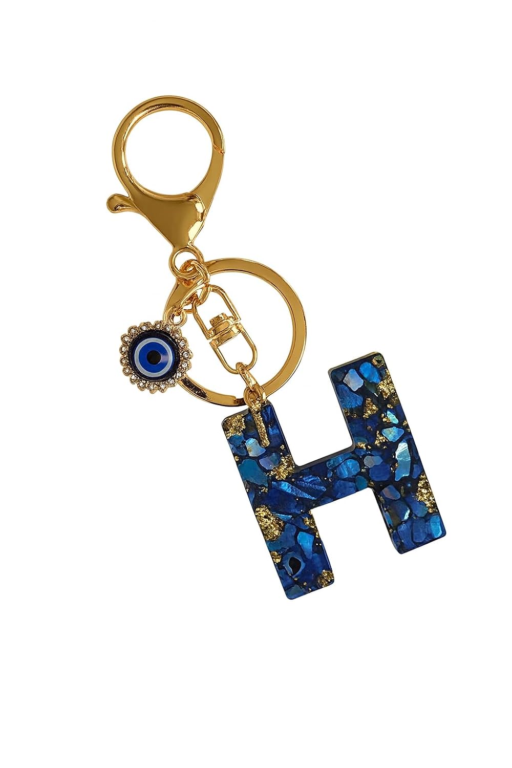 El Regalo Royal Blue Evil Eye Keychain Name Initial Letters- Alphabet Letter Keyring with Evil Eye Charm - Unisex Stylish Bag Charm, Keyring, Gift for Friends & Family (H Letter)