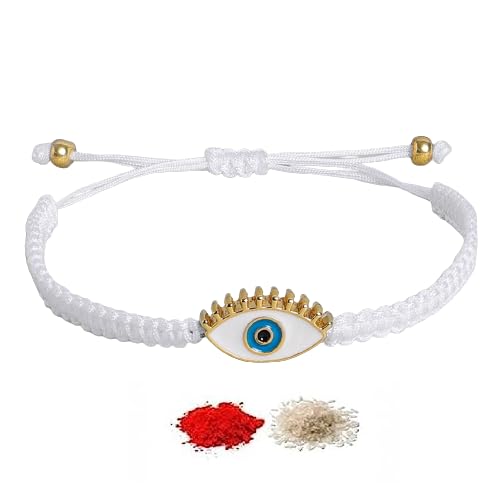El Regalo 1 PC Evil Eye Nazaria Rakhi for Brother- Rakhi Gift Box with 1 PC Rakhi, Shagun Pack & Rakhi Message Card in Gift Box - Rakhi for Bhai/Bhabhi/Bhatija/Bhatiji (White Evil Eye Rakhi)