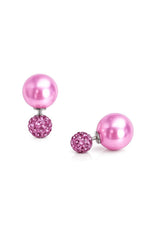 El Regalo's Double Sided 2 Ways Disco Ball Pearl Stud Earrings for Women | Reversible Front Back Ball Earrings | Crystal Rhinestone Back | Fashion Jewelry for Girls (Mauve)