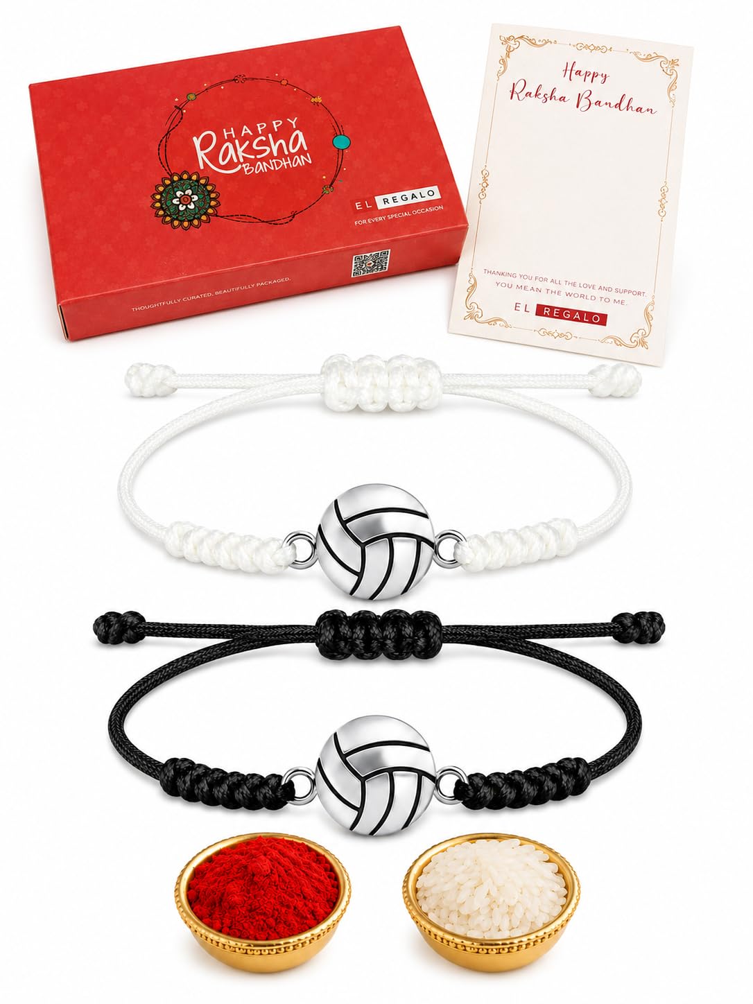 El Regalo 2PC Sports Rakhi for Kids | Sports Ball Bracelet Rakhis Combo Set for Brother/Niece/Nephew- Rakhi for Sports Lovers with Roli-Chawal, Message Card in Rakhi Gift Box (Option-3)