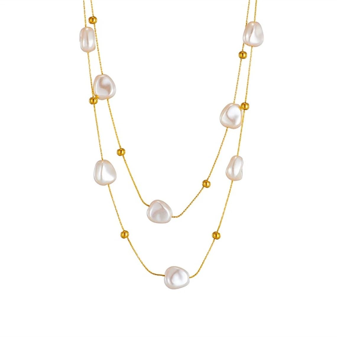 El Regalo Stainless Steel 2in1 Large Pearl Double Layered Pendant Necklace For Girls & Women- Anti Tarnish Pearls Layered Necklace
