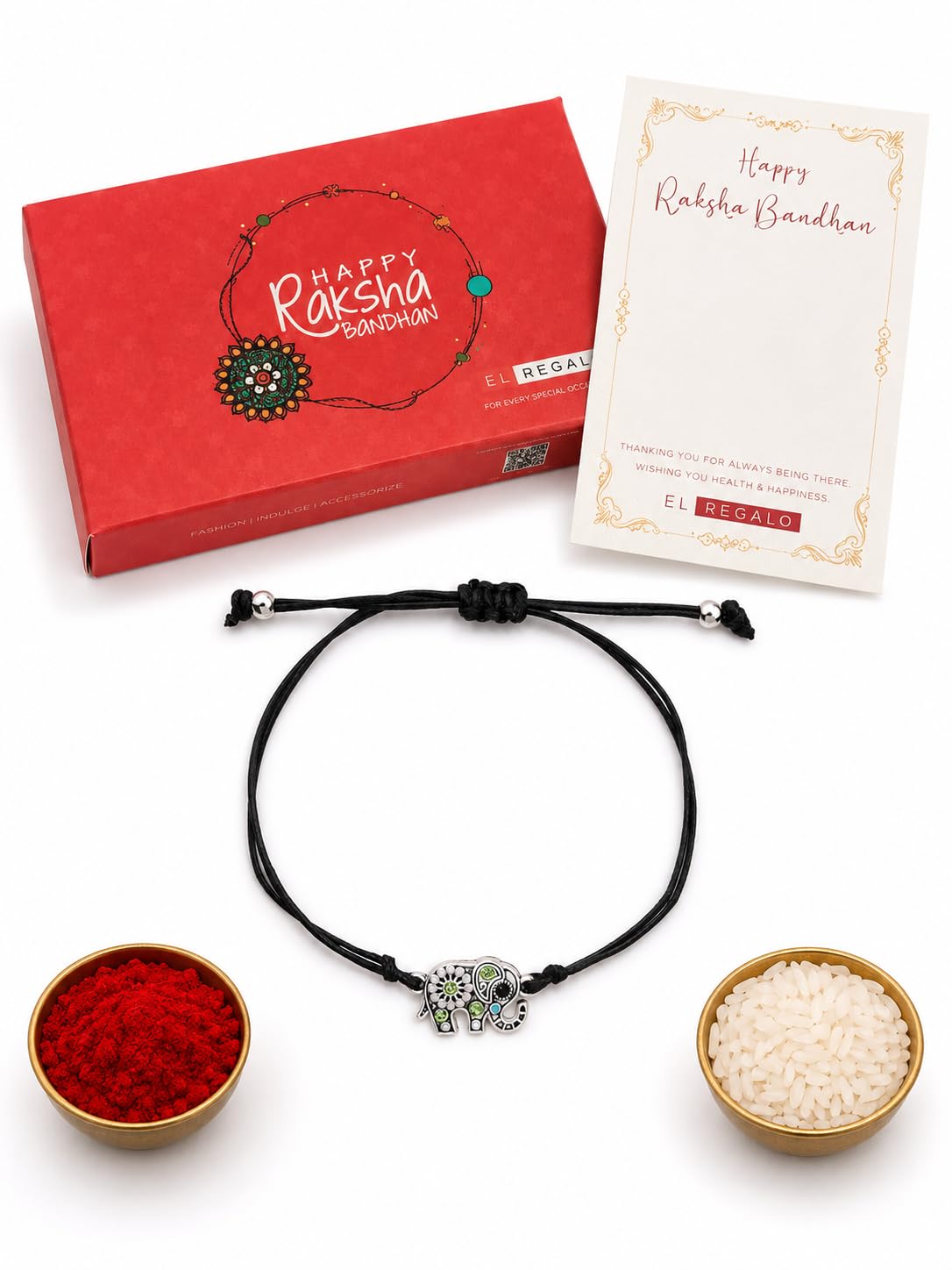El Regalo 1PC Designer Elephant Crystal Rakhi for Brother with Roli Chawal & Message Card in Rakhi Gift Box- Rakhi for Brother/Bhabhi/Niece or Nephew