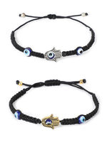 El Regalo 2PCs Evil Eye Hamsa Hand Unisex Bracelets Set - Golden & Silver Charms with Evil Eye Beads