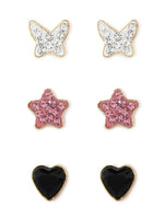 El Regalo 3 Pairs Cute Stainless Steel CZ Stud Earrings Combo for Kids/Girls/Teens/Women - Stars, Heart, Flower, Butterfly, Disco Ball, Stones - Hypoallergenic Flatback Earrings (Style-14)