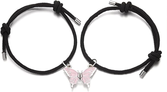 El Regalo 2PCs BFF Magnetic Butterfly Bracelets Set for Kids/Girls- Best Friends Butterfly Bracelets for Besties/Best Friends (Pink Butterfly)