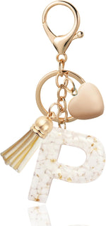 El Regalo Name Initials Letter Heart Charm Keychain - Personalized Resin Initial Keyring with Tassel, Cute & Durable Backpack Charm for Women & Girls (P Letter)