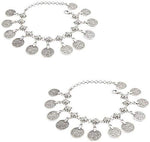 El Regalo 1 Pair (2 PCs) Tribal Gypsy Black Metal Silver Coin Anklet for Girls & Women
