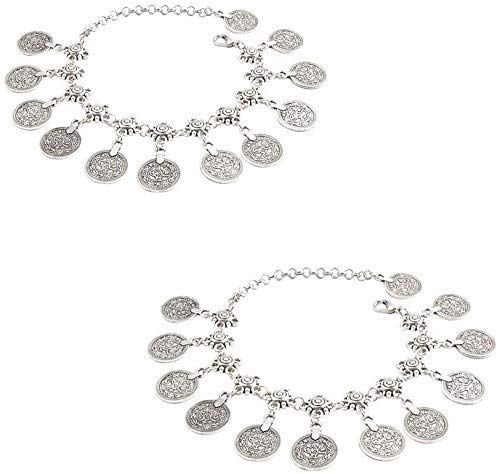 El Regalo 1 Pair (2 PCs) Tribal Gypsy Black Metal Silver Coin Anklet for Girls & Women