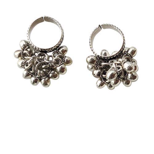 El Regalo Ghungroo Toe Rings for Women | Beautiful Oxidized German Silver Toe Rings Set (1 Pair)