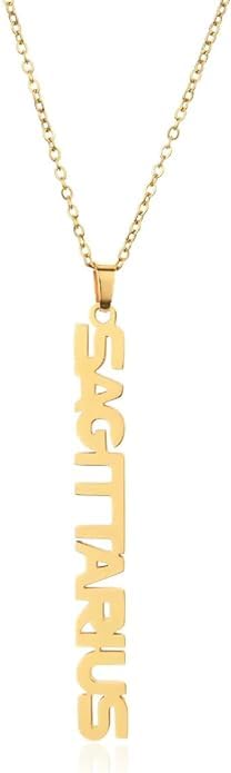 El Regalo 1PC Stainless Steel Zodiac Sign Unisex Pendant Necklace- Anti Tarnish 12 Vertical Zodiac Name Necklaces Horoscope Birth Star Sign (Sagittarius)