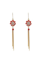 El Regalo 925 Silver Plated Flower Threader Earrings- Needle Threader Long Tassel Earrings for Girls & Women (Red Flower)