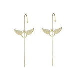 El Regalo 1 Pair Fancy Western Ear Wrap Needle Ear Crawler Earrings - Inlaid Zircon, Elegant Ear Cuff Climber Hook Earrings for Women Girls (Stylish CZ Wing Ear Crawler)