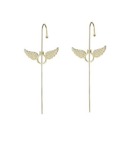 El Regalo 1 Pair Fancy Western Ear Wrap Needle Ear Crawler Earrings - Inlaid Zircon, Elegant Ear Cuff Climber Hook Earrings for Women Girls (Stylish CZ Wing Ear Crawler)