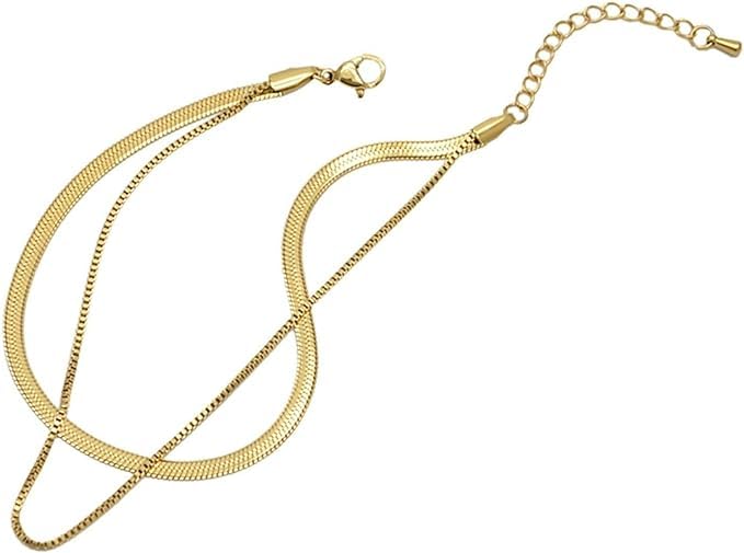 El Regalo Stainless Steel Double Layers 1 Leg Anklet - 1PC Anti-Tarnish, Waterproof Anklets for Girls & Women (Style-1)