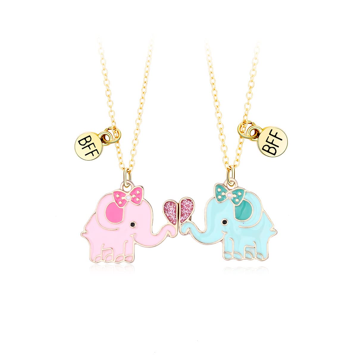 El Regalo Girls 2 Pcs Bff Best Friend Forever Split Magnetic Matching Unisex Pendant - Friendship Necklaces Set For Besties/Best Friends/Soul Sisters (Bff Elephant Necklaces Set- Gold)