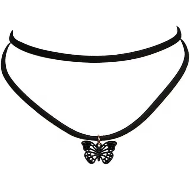 El Regalo Gothic Vintage Black Velvet Butterfly Choker Necklace - Layered Cameo Collar Choker for Girls & Women
