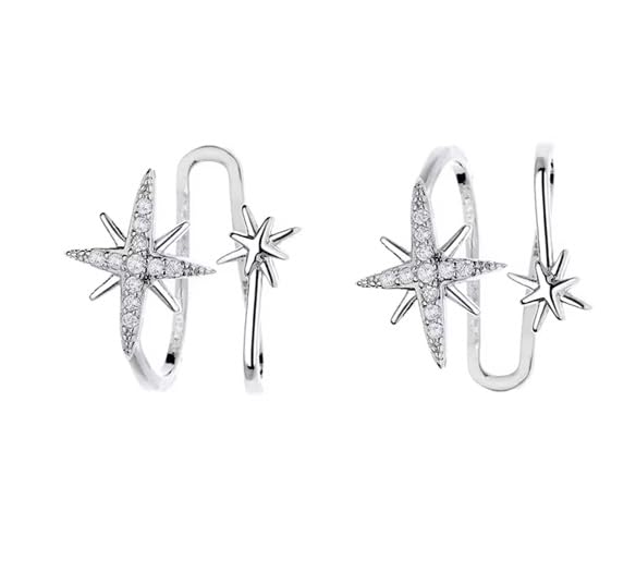 El Regalo Non Piercing, Zircon Stars Ear Cuffs- Fancy Helix Cartilage Clip On Wrap Cuff/Cartilage Earrings for Girls/Women