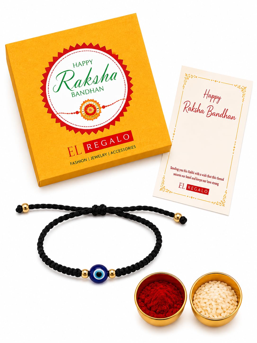 El Regalo Evil Eye CZ Bracelet Rakhi for Brother with Roli Chawal in Gift Box (Option-6)