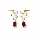 El Regalo Modern Zigzag Brass Statement Drop Earrings for Women & Girls - Contemporary Geometric Handmade Jewelry with Rectangle Stones Drops - Studs for For Western & Ethnic Wear (Ruby Red)