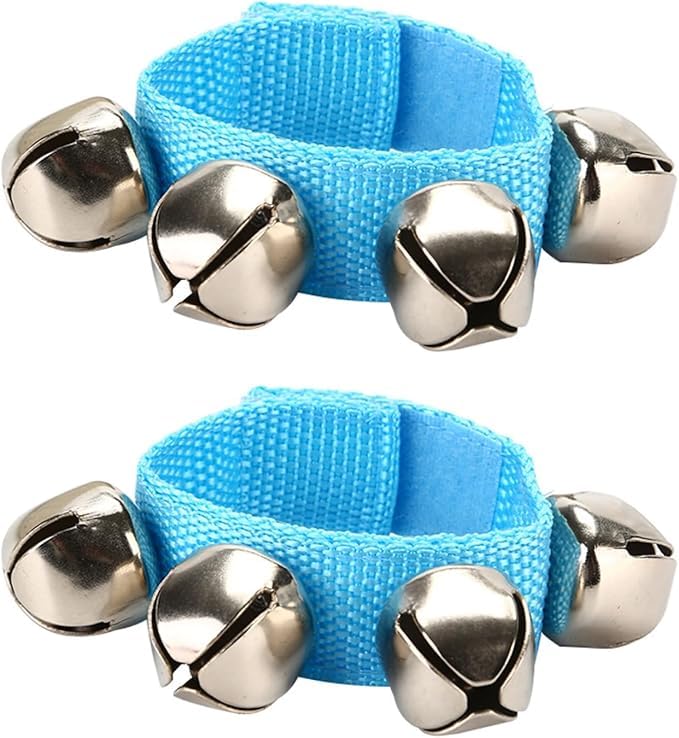 El Regalo 2PCs Jingle Bells Christmas Bracelets | Wrist & Ankle Bells for Party Favors, Musical Rhythm & Christmas Decor | Adjustable Percussion Instruments (Light Blue)