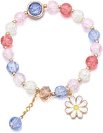 El Regalo 1 PC Dailsy Flower Sparkly Crystal Beads Tassel Bracelet for Girls/Teens/Women- Cute Crackle Beads Daisy Flower Stretch Bracelet (Multi Colored)
