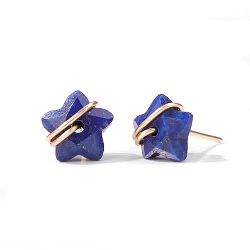 El Regalo Natural Stones Star Stud Earrings- Handcfated Wire Wrapped Celestial Star Earrings for Girls & Women (Blue Lapis Lazuli)