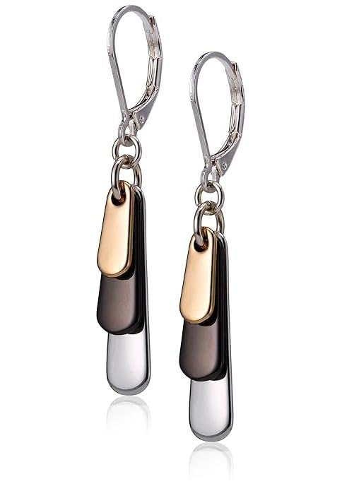 El Regalo Tri-Color Stainless Steel Tiered Drop Earrings for Women & Girls | Elegant 3-Layer Dangle Earrings in Gold, Silver & Black Finish | Vintage Style Light Leverback Jewelry