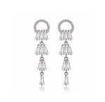 El Regalo Chandelier Earrings with Slender Crystal Baguettes - Silver Plated Drop Pendant CZ Earrings for Women & Girls - Full Paved Cubic Zirconia Crystal Hanging Earrings