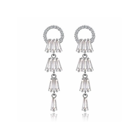 El Regalo Chandelier Earrings with Slender Crystal Baguettes - Silver Plated Drop Pendant CZ Earrings for Women & Girls - Full Paved Cubic Zirconia Crystal Hanging Earrings