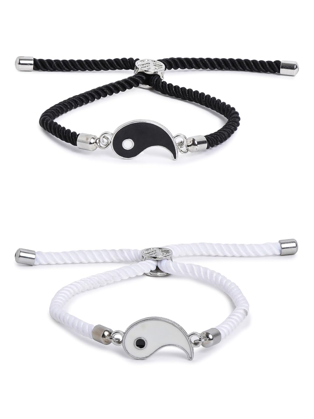 El Regalo 2 PCs Yin Yang Statement Bracelets for Couples- Yin Yang Adjustable Cord Bracelets Set - Friendship Day/Valentines Day Couple Gift