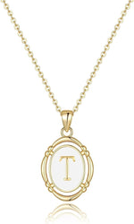 El Regalo Unisex Vintage Style Waterproof Name Initial Letters Pendant Necklaces - Stainless Steel Golden Initials Jewelry - Hypoallergenic Letters Pendant Chain (Letter T)