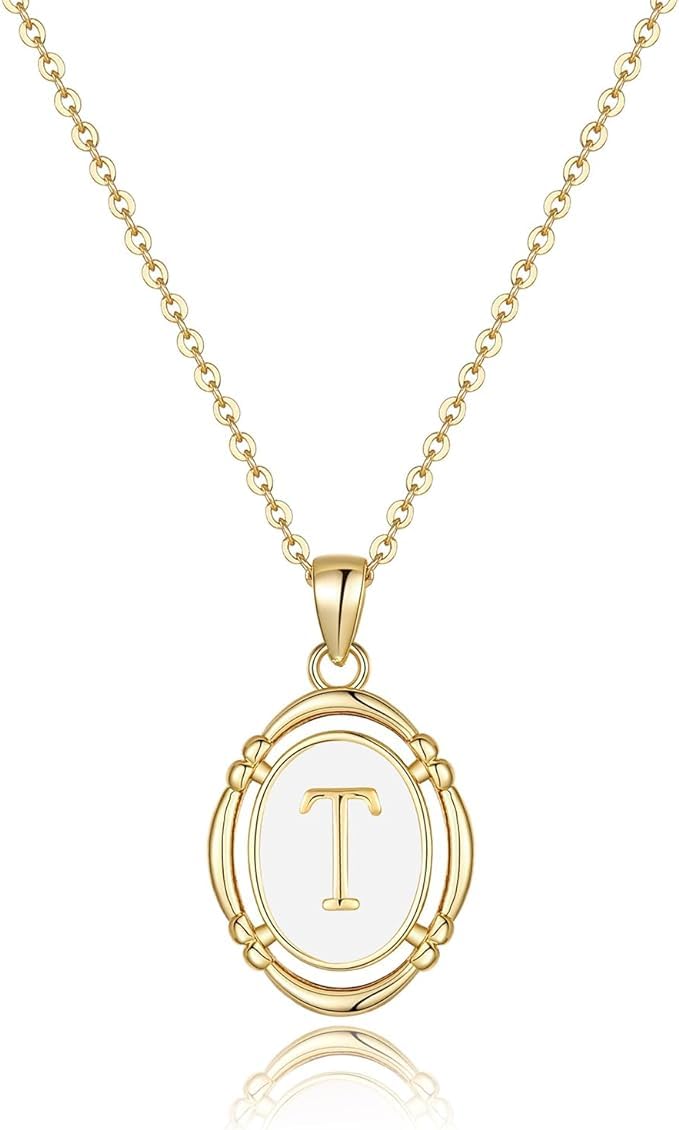 El Regalo Unisex Vintage Style Waterproof Name Initial Letters Pendant Necklaces - Stainless Steel Golden Initials Jewelry - Hypoallergenic Letters Pendant Chain (Letter T)